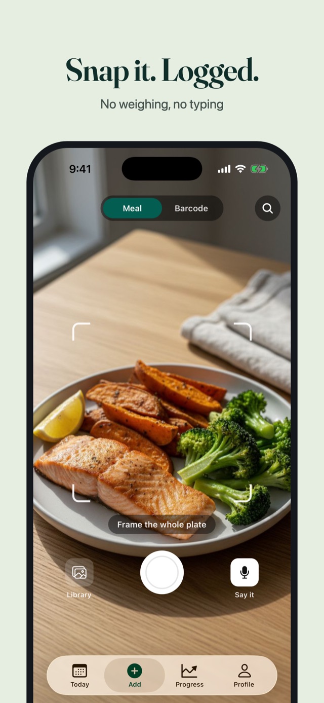 Snap it. Logged. No weighing, no typing